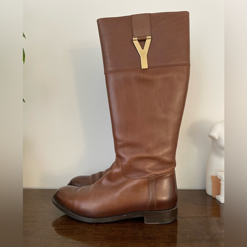 Yves Saint Laurent leather brown boots.